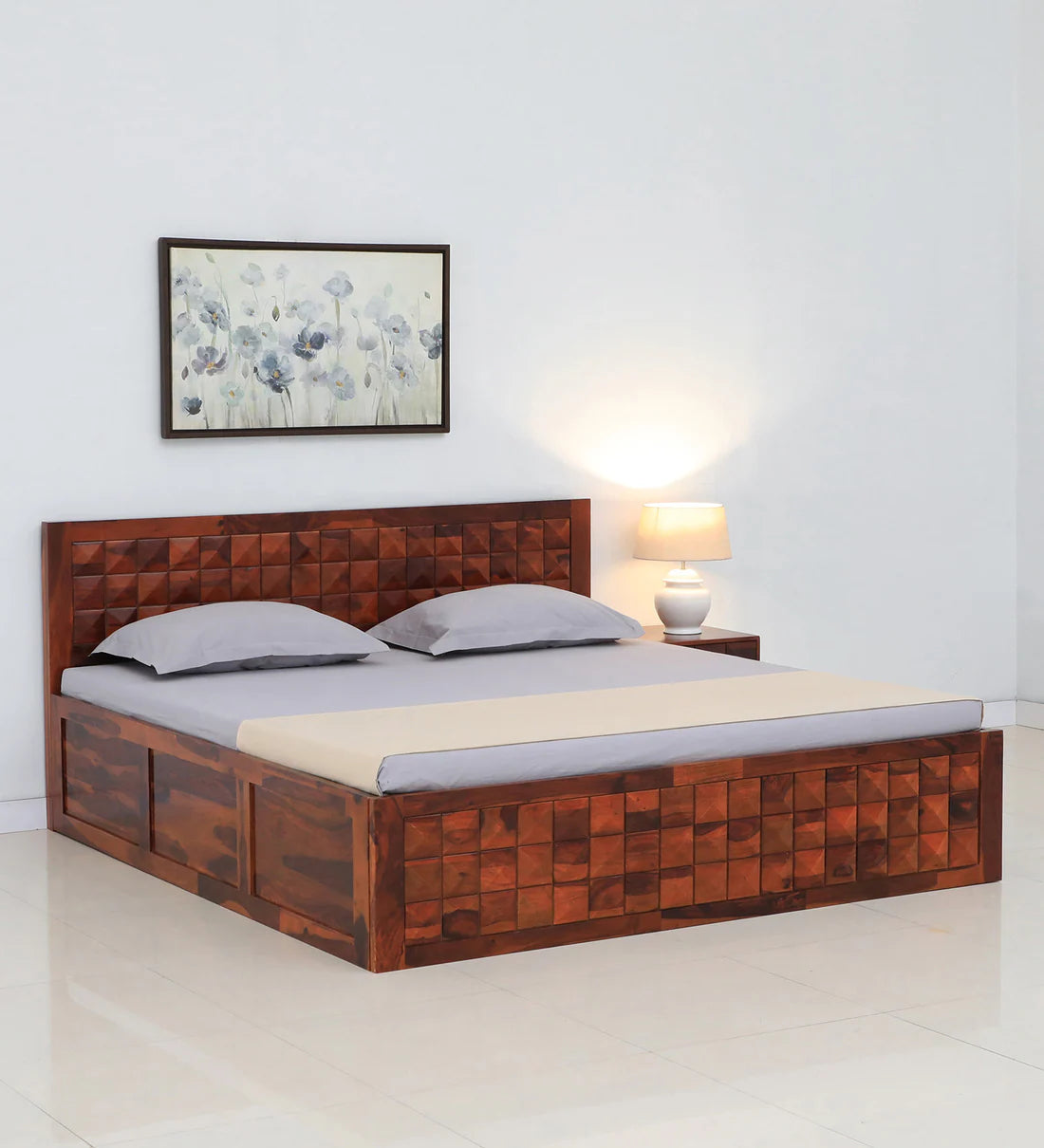Sheesham Wood King Size Bed in Dark Brown Colour with Box Storage