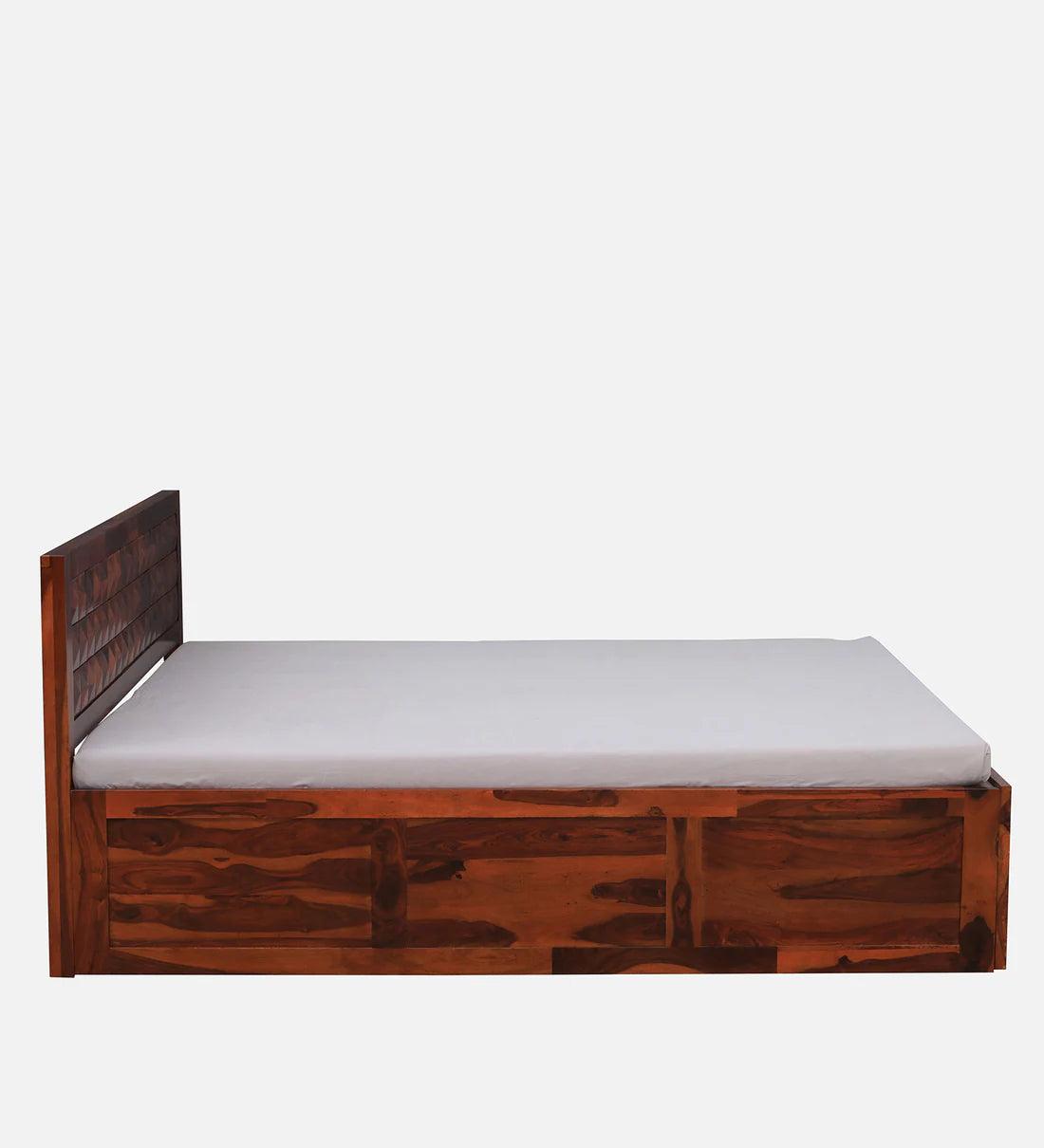 Sheesham Wood King Size Bed in Dark Brown Colour with Box Storage - Ouch Cart