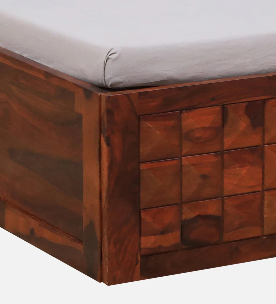 Sheesham Wood King Size Bed in Dark Brown Colour with Box Storage - Ouch Cart