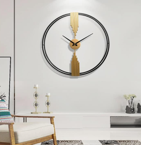 Double Ring Pipe Wall Clock Gold & Black 24Inch N.R.HOMESDECOR
