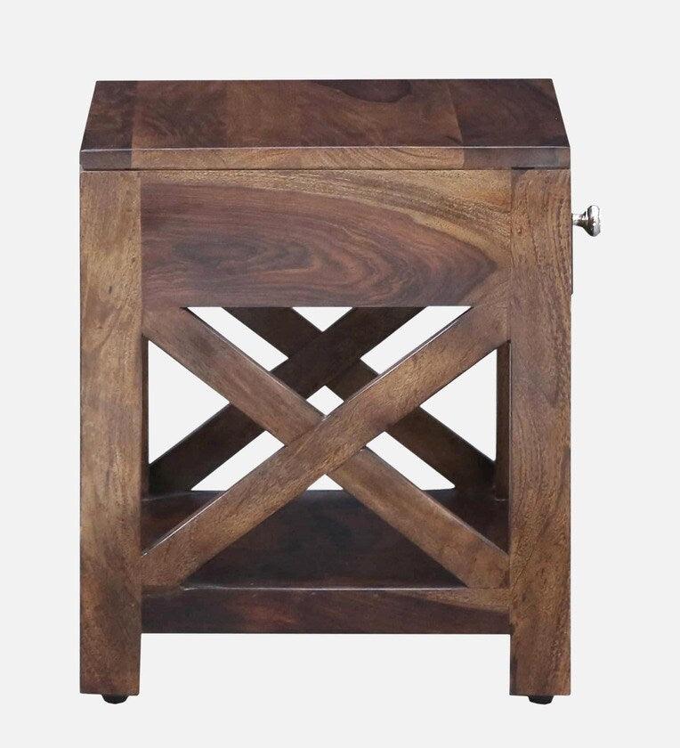 Sheesham Wood Bedside Table In Provincial Teak Finish With Drawer - Ouch Cart