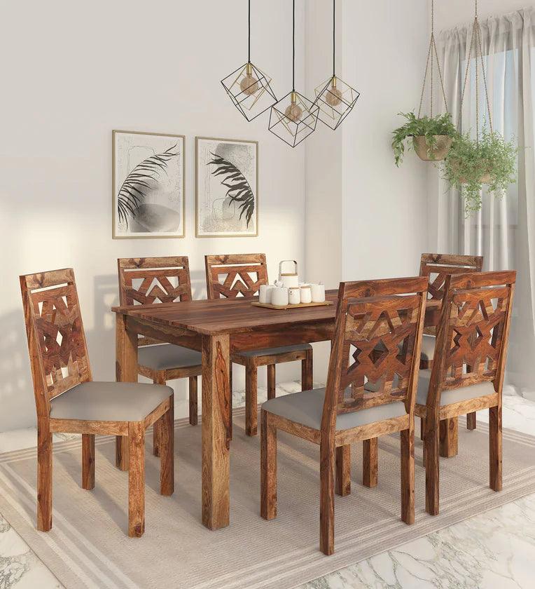 Sheesham Wood 6 Seater Dining Set In Rustic Teak Finish - Ouch Cart