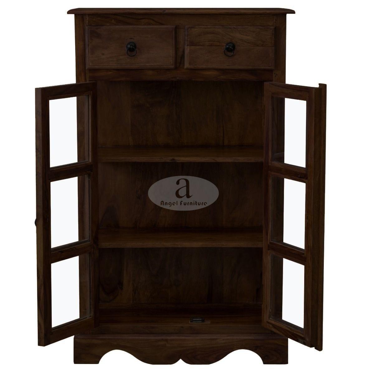 Sheesham Wood One Drawer Crockery Cabinet Small In Walnut Finish - Ouch Cart