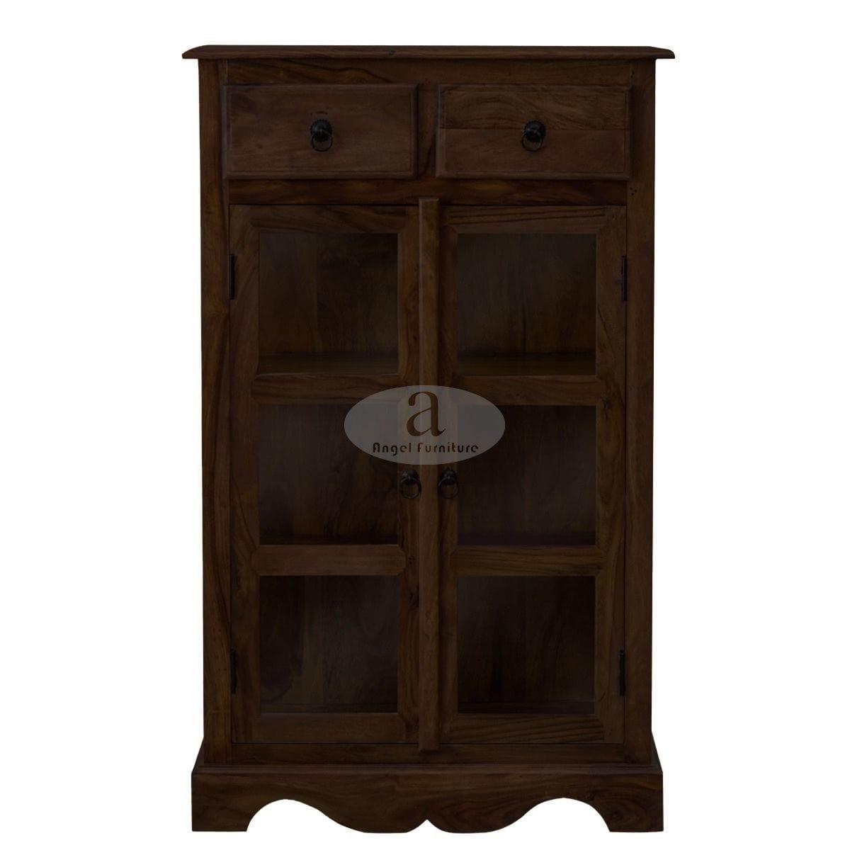 Sheesham Wood One Drawer Crockery Cabinet Small In Walnut Finish - Ouch Cart