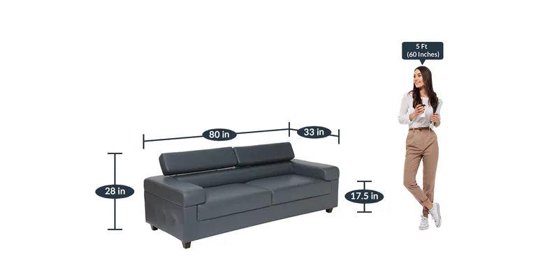 Leatherette 3 Seater Sofa In Grey Colour - Ouch Cart