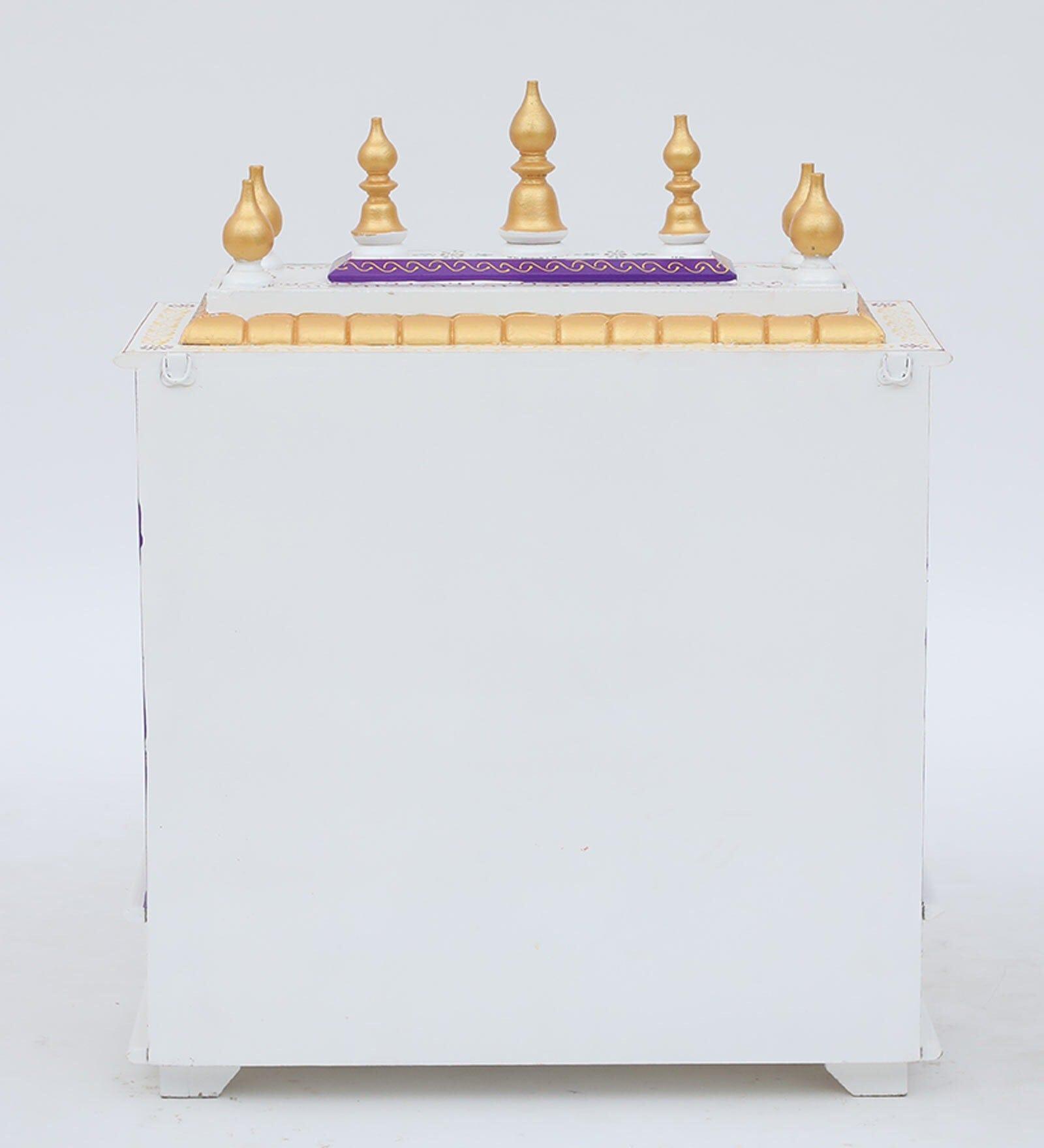 Red And White Mango Wood & MDF Pooja Mandir With Door, - Ouch Cart