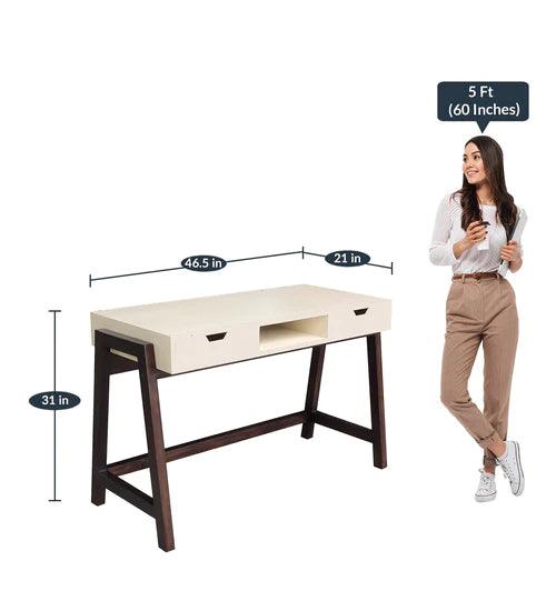 Emily Writing Table in Off White & Brown Colour - Ouch Cart