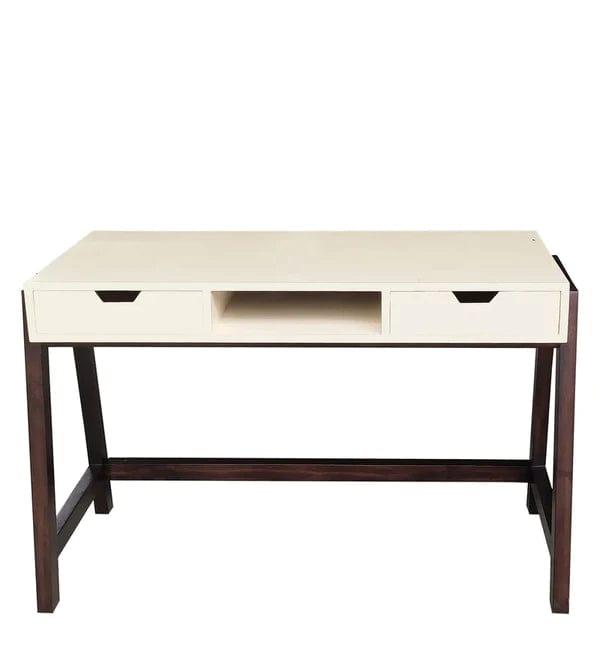 Milan Writing Table in Off White & Brown Colour - Ouch Cart