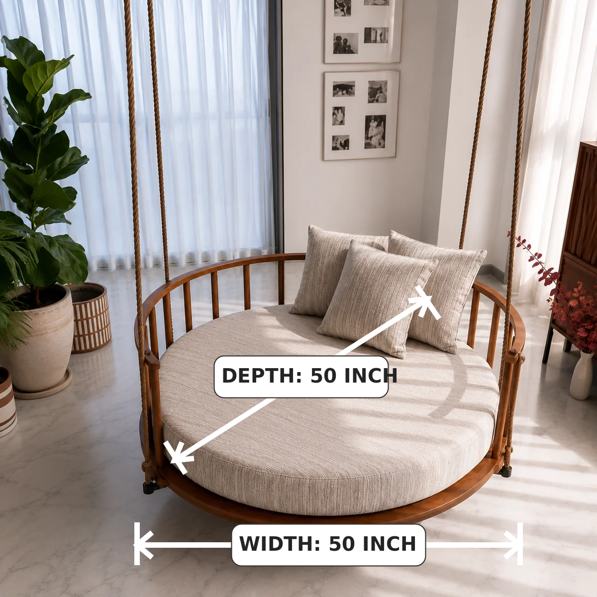 Wooden Indoor Outdoor Swing for Living Room & Balcony