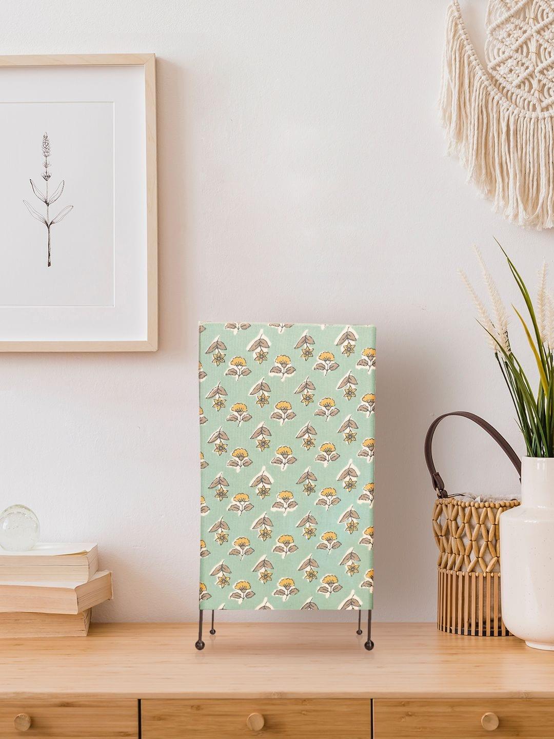 Square Four Leg Turqoise Tiny Flowers Table Lamp - Ouch Cart