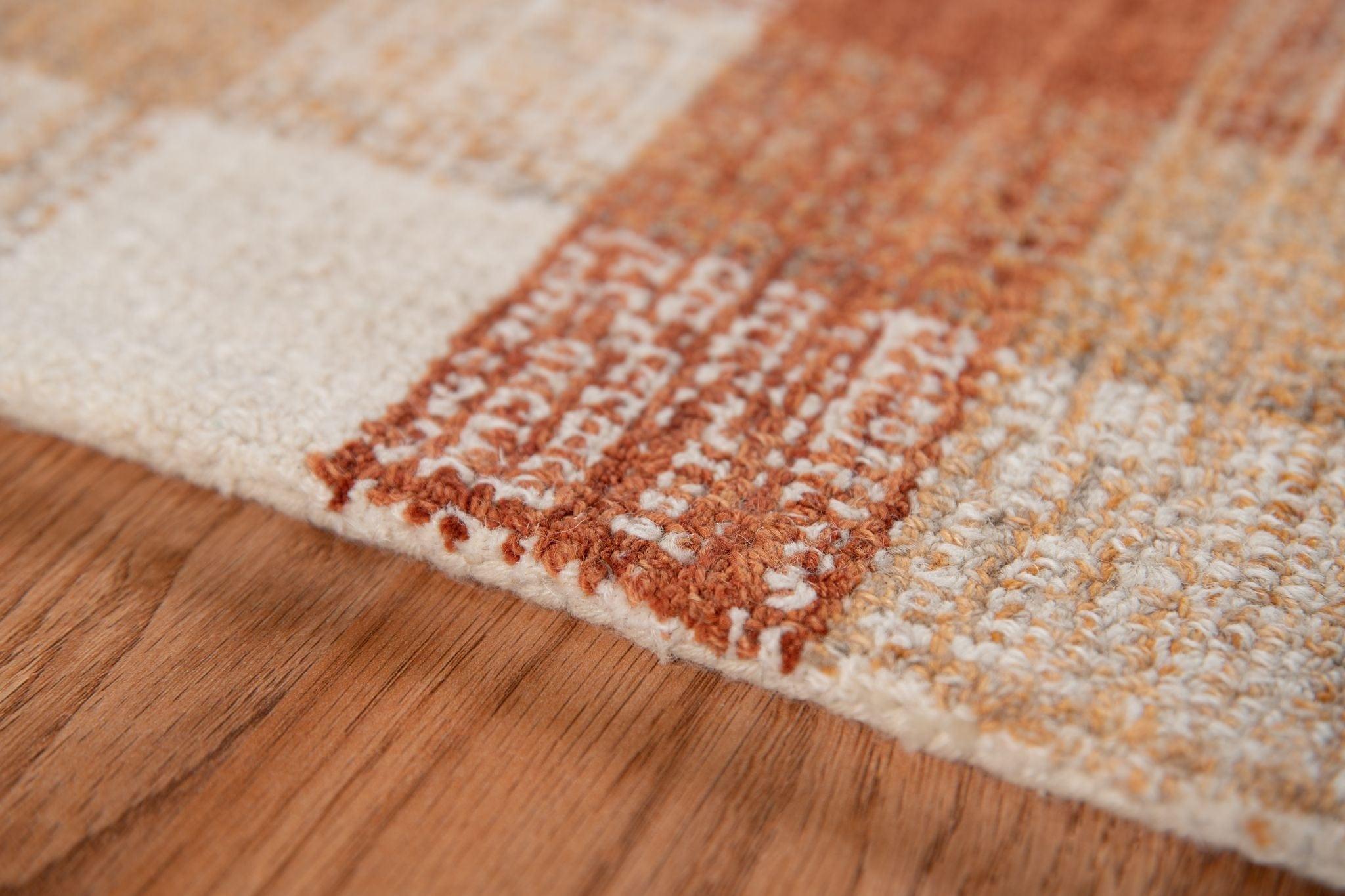 Orange Wool Tartan 8X10 Feet Hand-Tufted Carpet - Rug - Ouch Cart