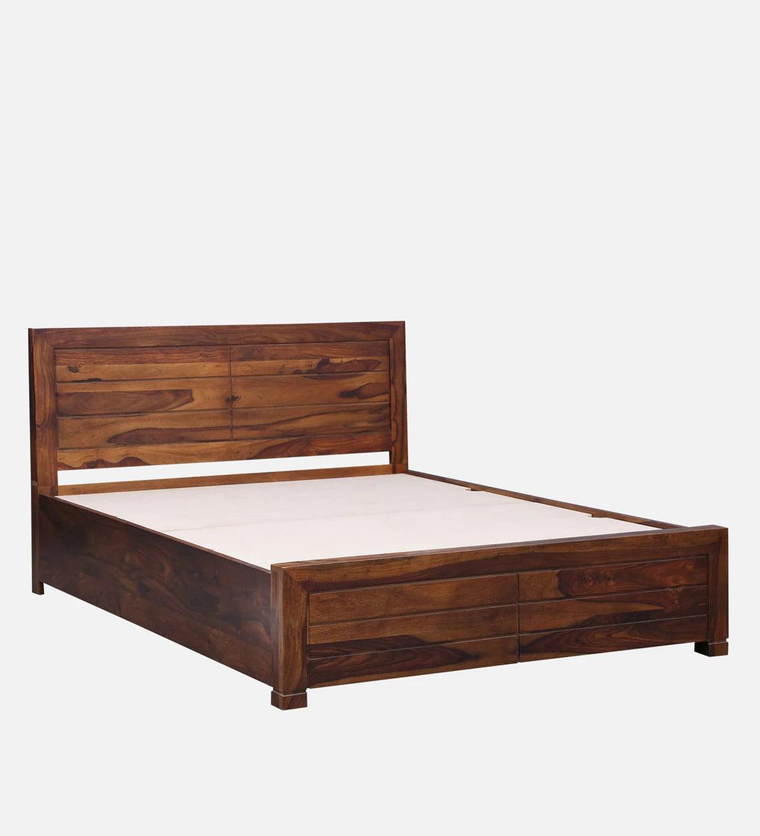 Sheesham Wood King Size Bed In Provincial Teak With BoxStorage - Ouch Cart