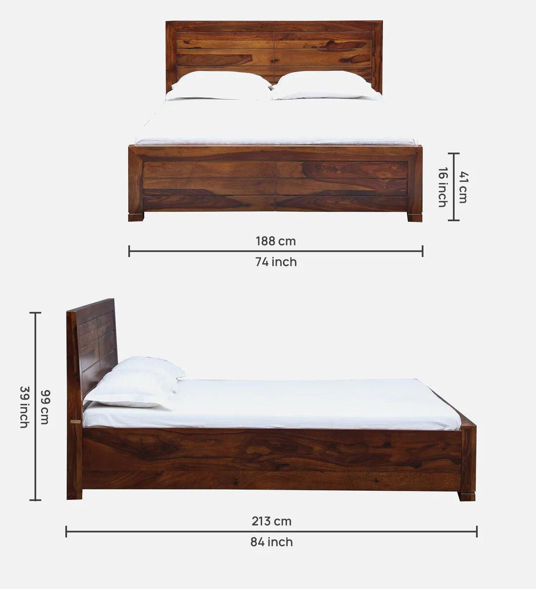 Sheesham Wood King Size Bed In Provincial Teak With BoxStorage - Ouch Cart
