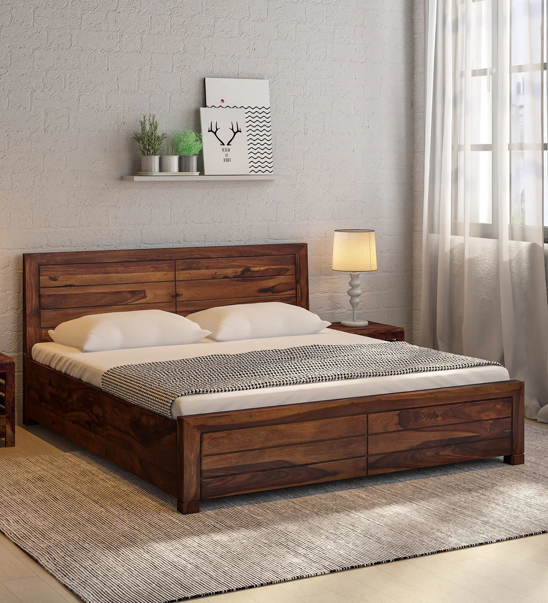 Sheesham Wood King Size Bed In Provincial Teak With BoxStorage