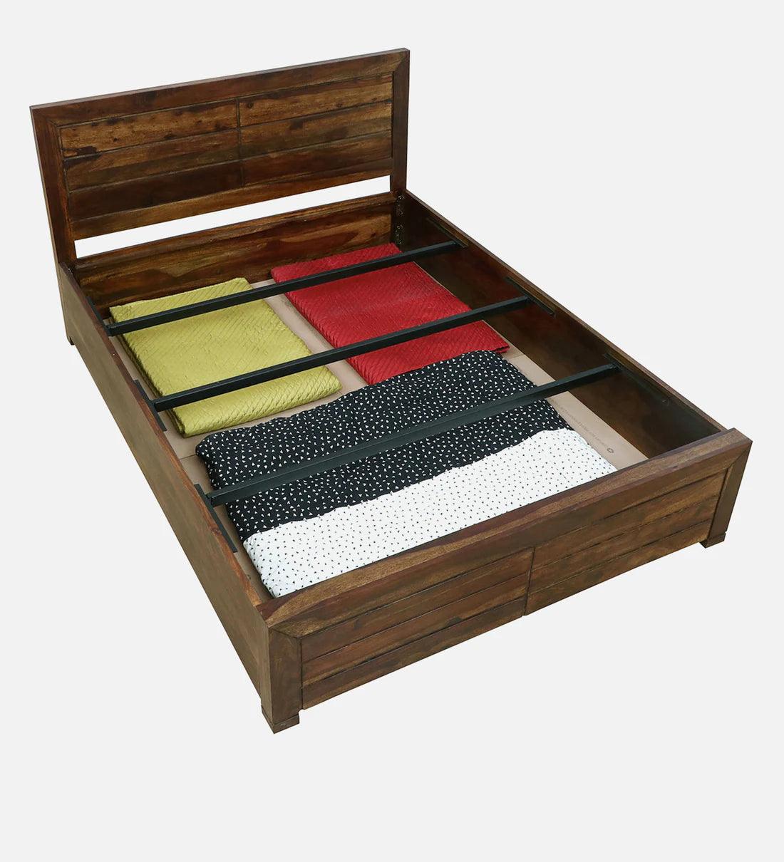 Sheesham Wood King Size Bed In Provincial Teak With BoxStorage - Ouch Cart