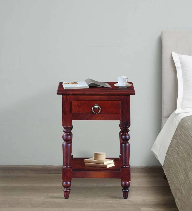 Sheesham Wood Night Stand In Honey Oak Finish - Ouch Cart