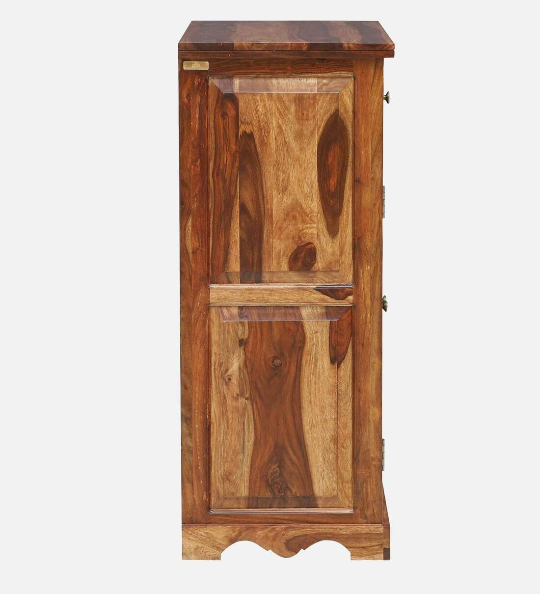 Siramika Sheesham Wood Shoe Cabinet In Rustic Teak Finish, - Ouch Cart