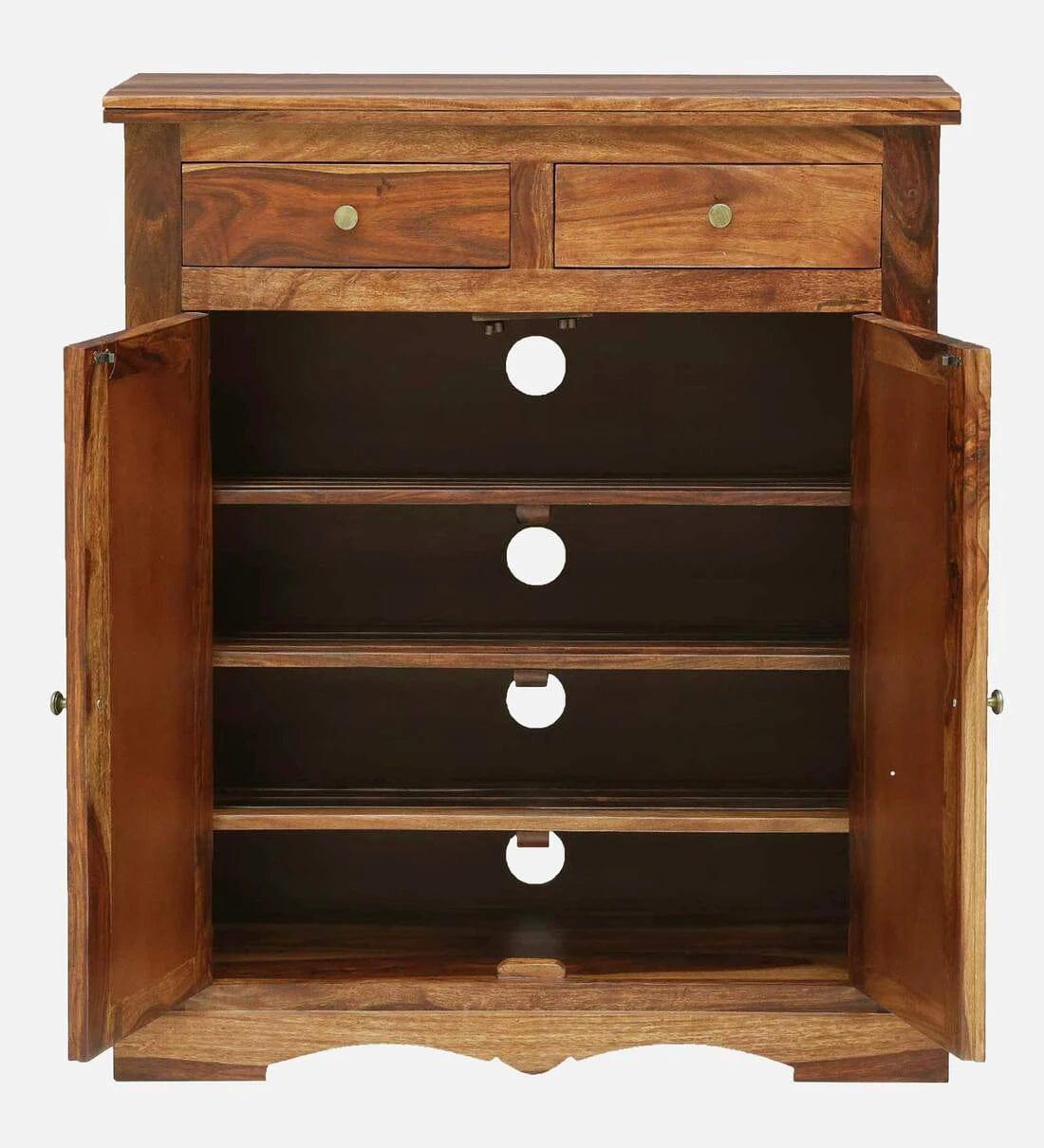 Siramika Sheesham Wood Shoe Cabinet In Rustic Teak Finish, - Ouch Cart