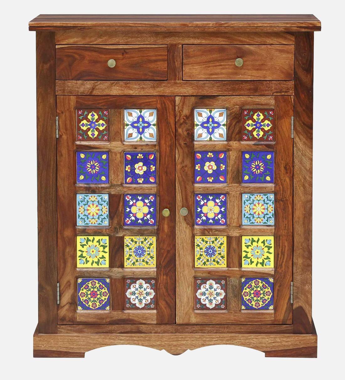 Siramika Sheesham Wood Shoe Cabinet In Rustic Teak Finish, - Ouch Cart