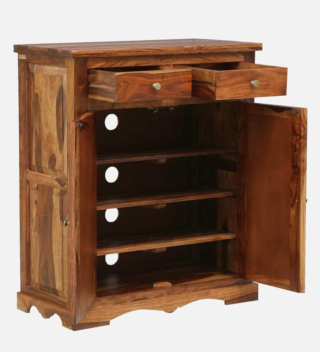 Siramika Sheesham Wood Shoe Cabinet In Rustic Teak Finish, - Ouch Cart