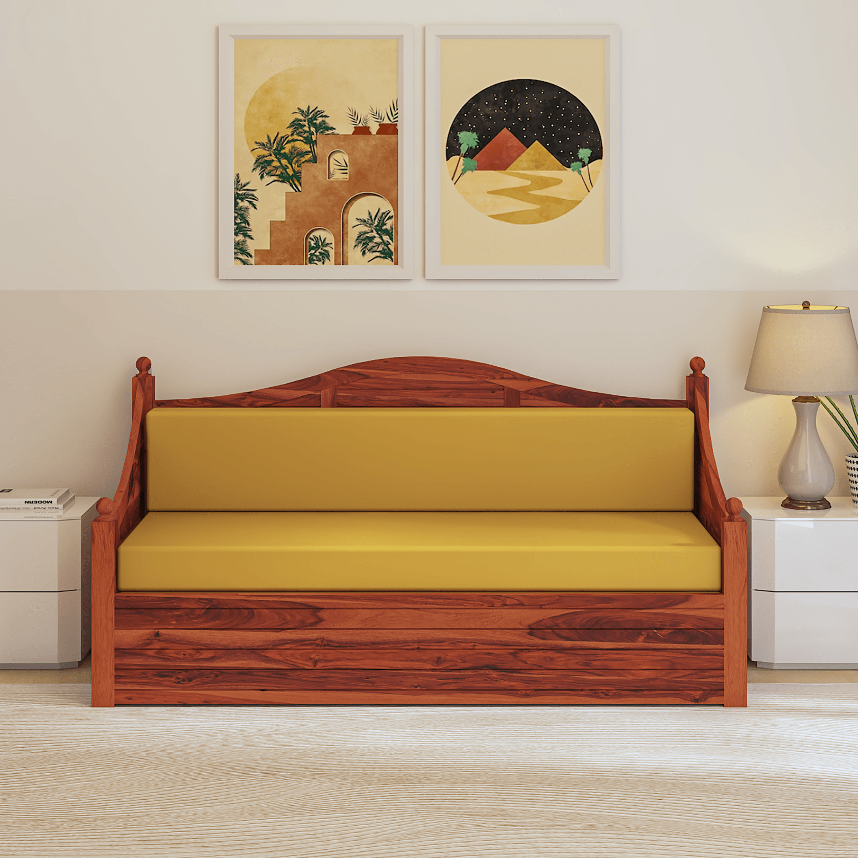 Noddings Nest Sheesham Wood Sofa Cum Bed In Reddish Rosewood - Ouch Cart