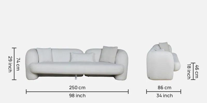 Fabric 3 Seater Curve Sofa In White Colour - Ouch Cart