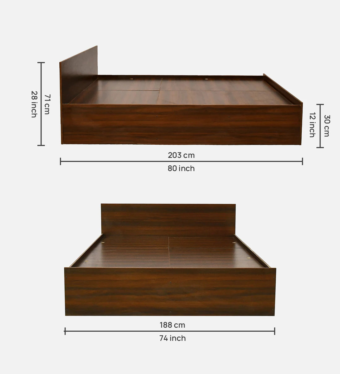 King Size Bed in Virola Wood Finish with Box Storage