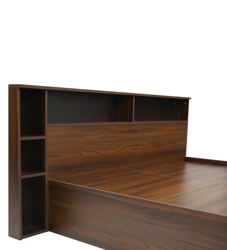 King Size Bed in Classic Walnut Finish with Box Storage - Ouch Cart