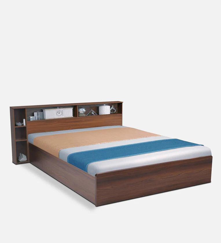 King Size Bed in Classic Walnut Finish with Box Storage - Ouch Cart
