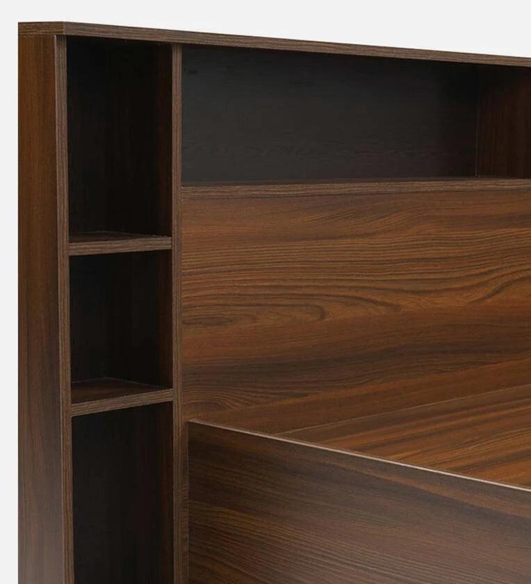 King Size Bed in Classic Walnut Finish with Box Storage - Ouch Cart