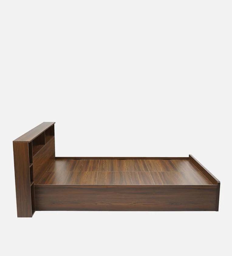 King Size Bed in Classic Walnut Finish with Box Storage - Ouch Cart