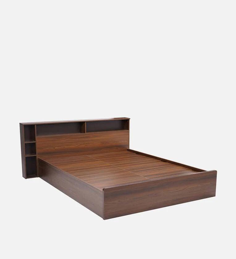 King Size Bed in Classic Walnut Finish with Box Storage - Ouch Cart
