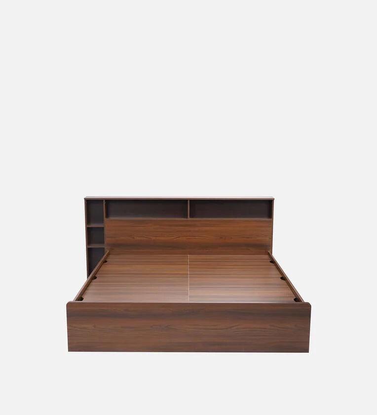 King Size Bed in Classic Walnut Finish with Box Storage - Ouch Cart