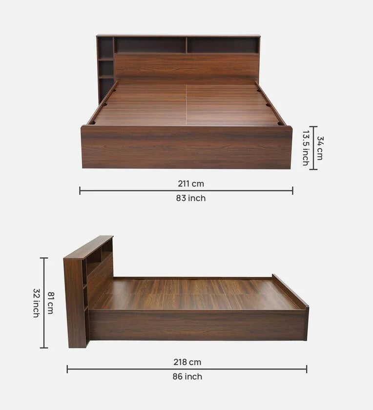 King Size Bed in Classic Walnut Finish with Box Storage