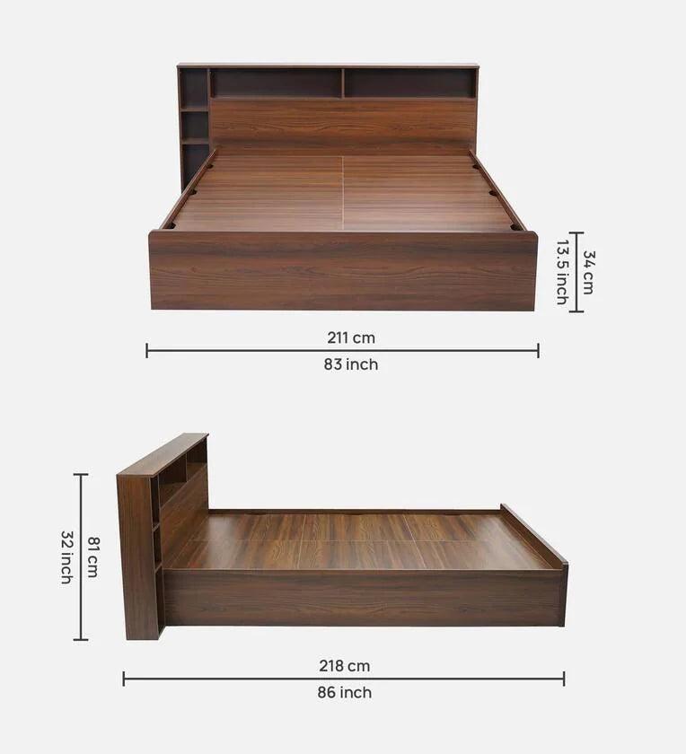 King Size Bed in Classic Walnut Finish with Box Storage - Ouch Cart