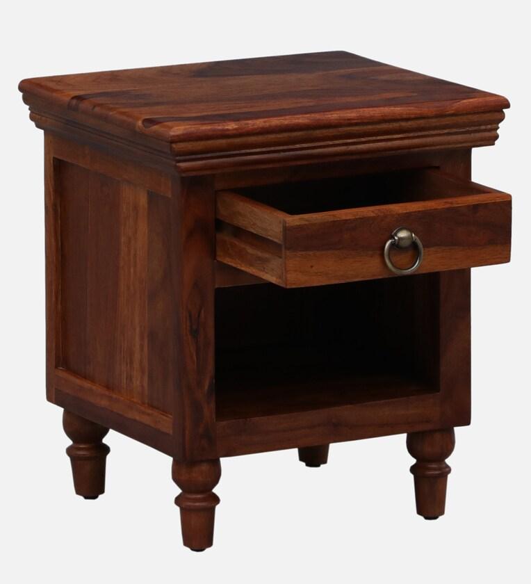 Sheesham Wood Night Stand in Scratch Resistant Honey Oak Finish - Ouch Cart