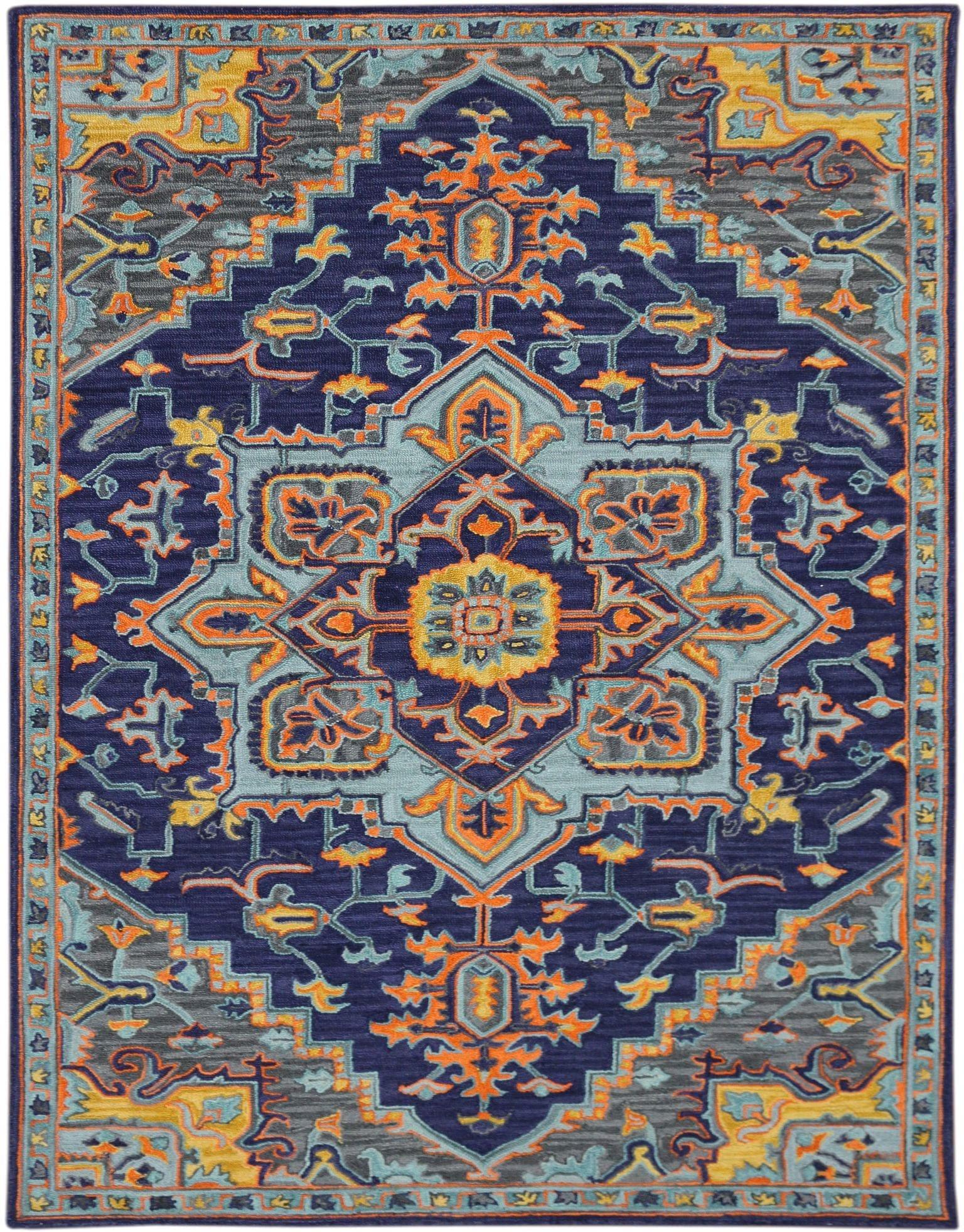 Blue Violet Wool Boho 5x8 Feet Hand-Tufted Carpet - Rug - Ouch Cart