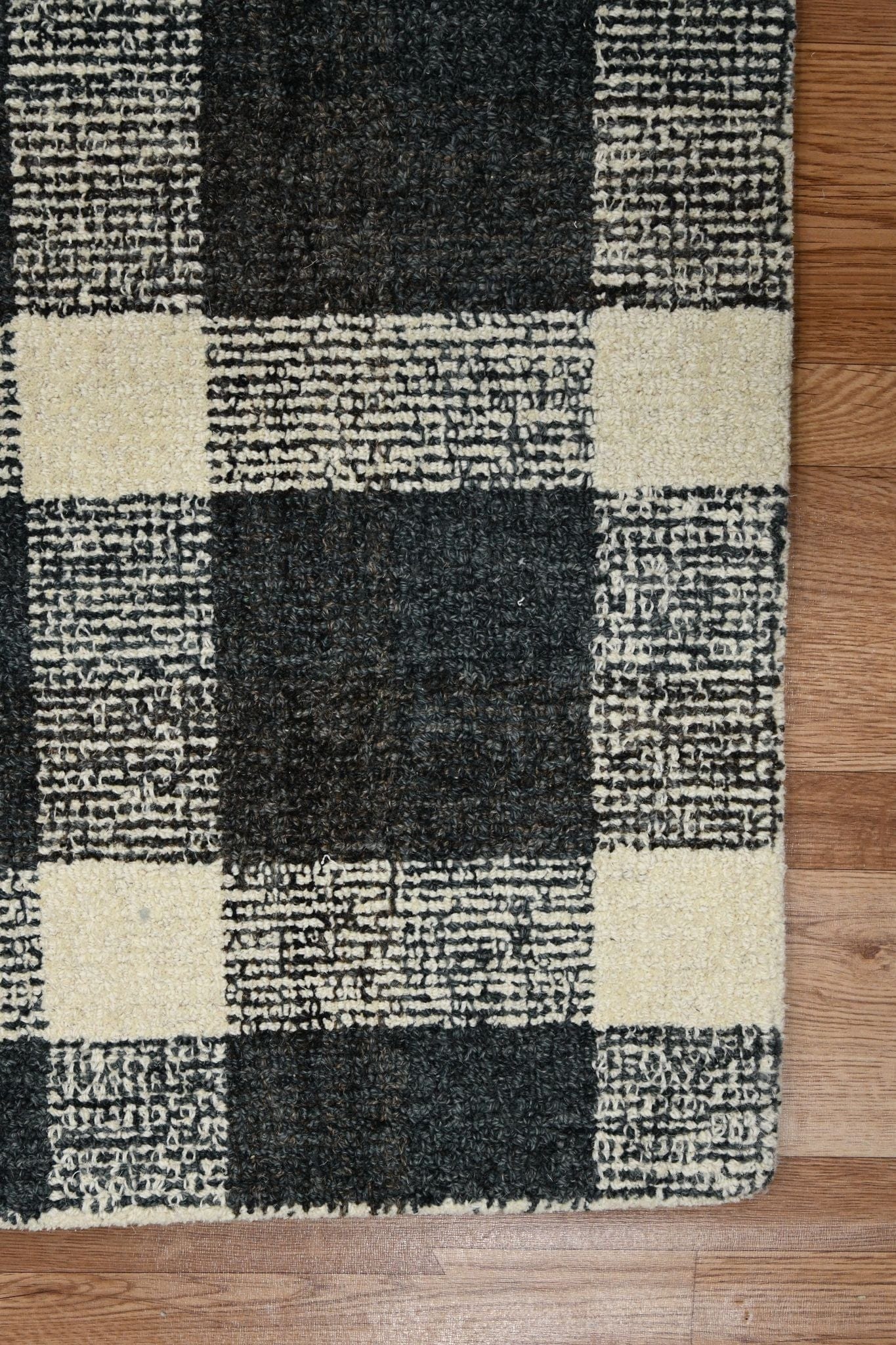 Charcoal Wool Tartan 8X10 Feet Hand-Tufted Carpet Rug