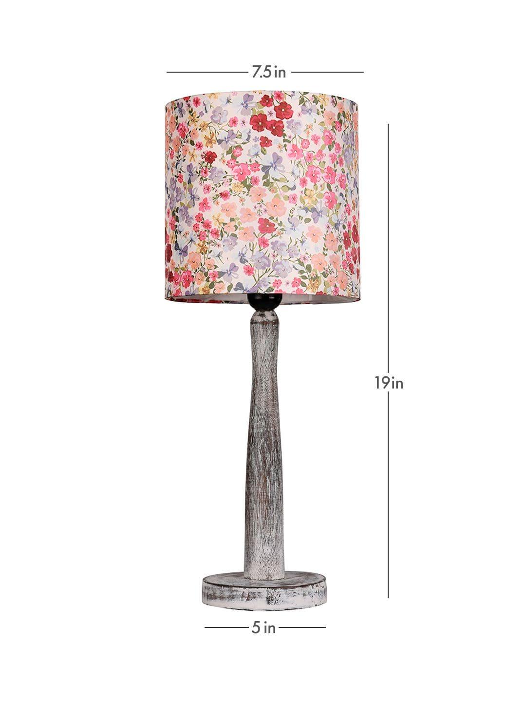 Distress White Wooden Lamp with Tiny Flowers Shade - Ouch Cart