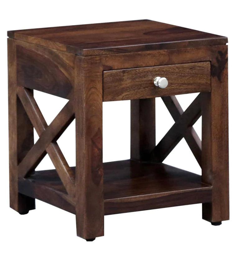 Sheesham Wood Bedside Table In Provincial Teak Finish With Drawer - Ouch Cart
