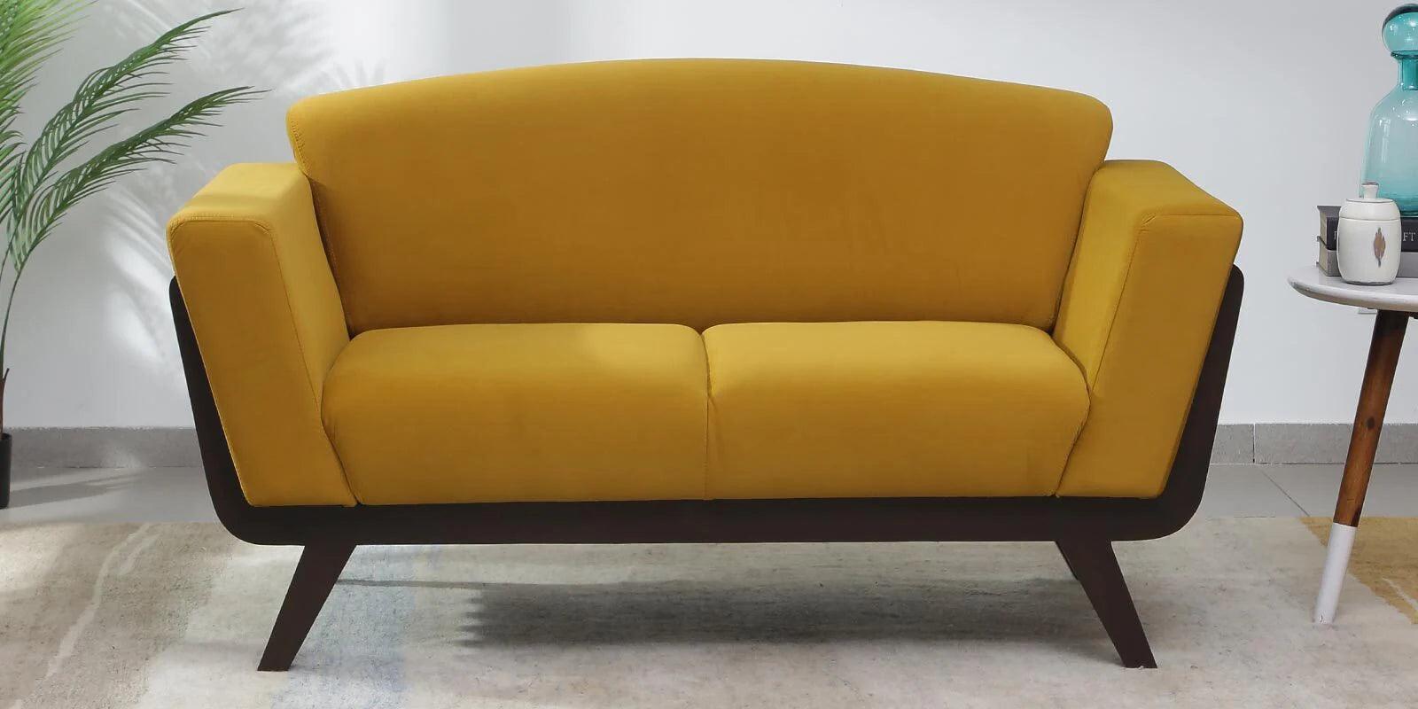 Solid Wood 2 Seater Sofa In Yellow Colour - Ouch Cart