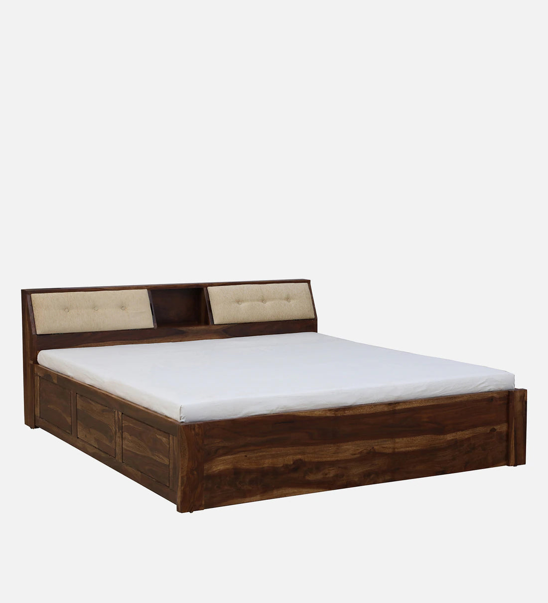 Sheesham Wood King Size Bed In Scratch Resistant Rustic Teak Finish With Box Storage