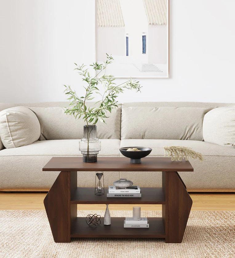 Wood Top Coffee Table In Dark Acacia Finish - Ouch Cart