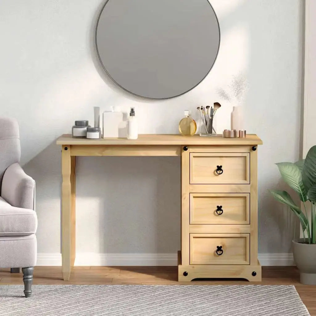 vidaXL Solid Pine Makeup Vanity – Honey Finish Dressing Table with Storage-OUCH CART |Dressing table