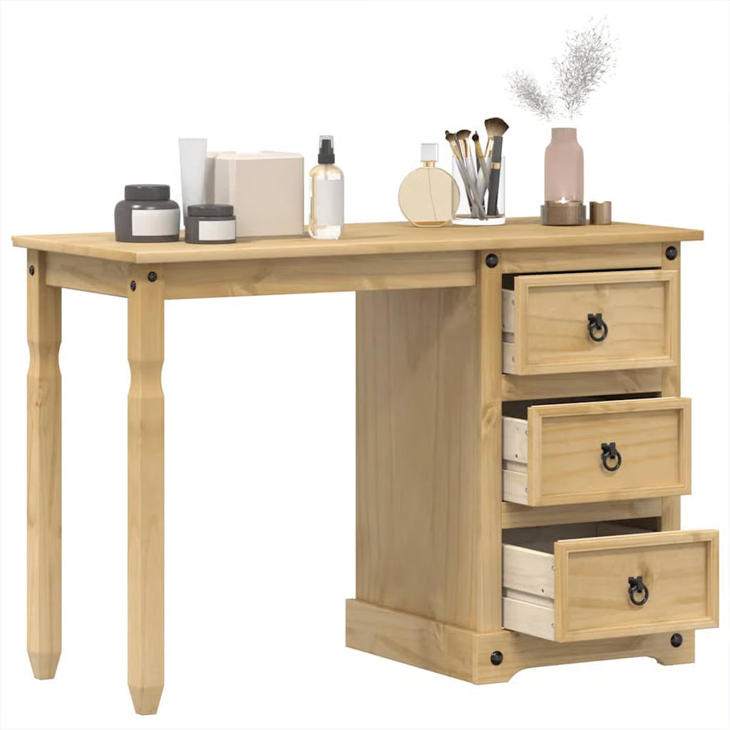 vidaXL Solid Pine Makeup Vanity – Honey Finish Dressing Table with Storage-OUCH CART |Dressing table