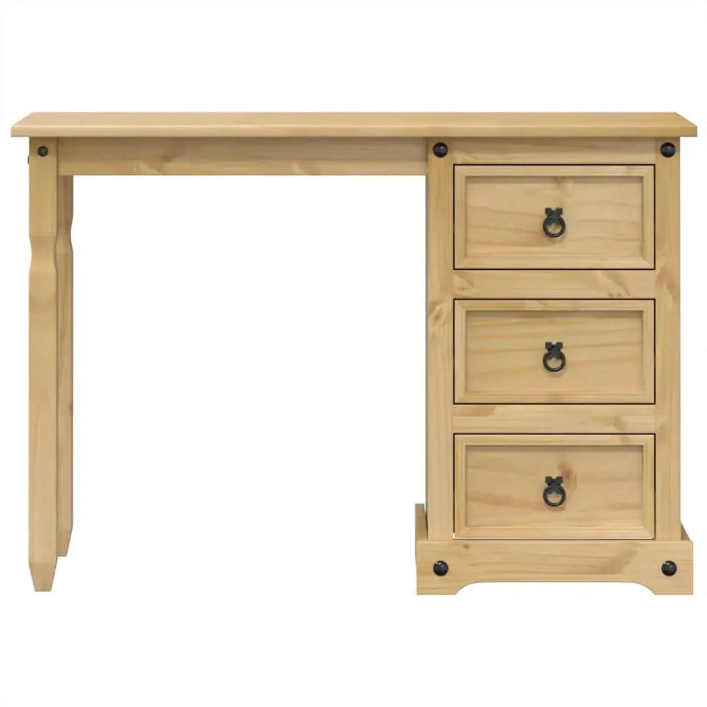vidaXL Solid Pine Makeup Vanity – Honey Finish Dressing Table with Storage