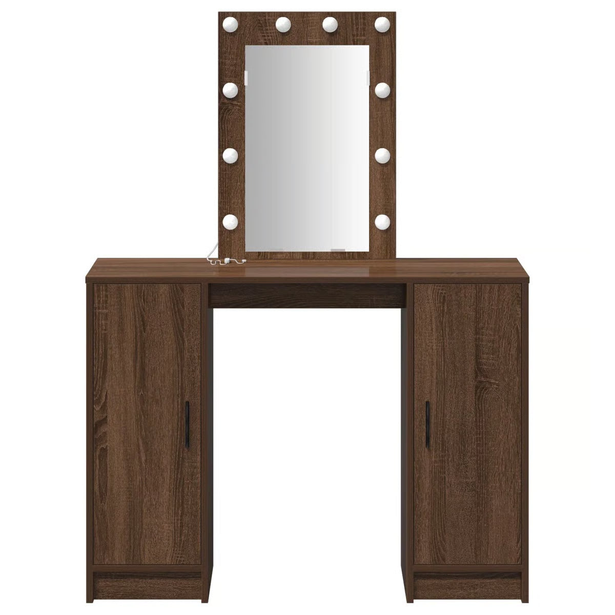 Brown Oak vidaXL Makeup Vanity with LED Lights – Dressing Table 102x33x135 cm - OUCH CART |Dressing table