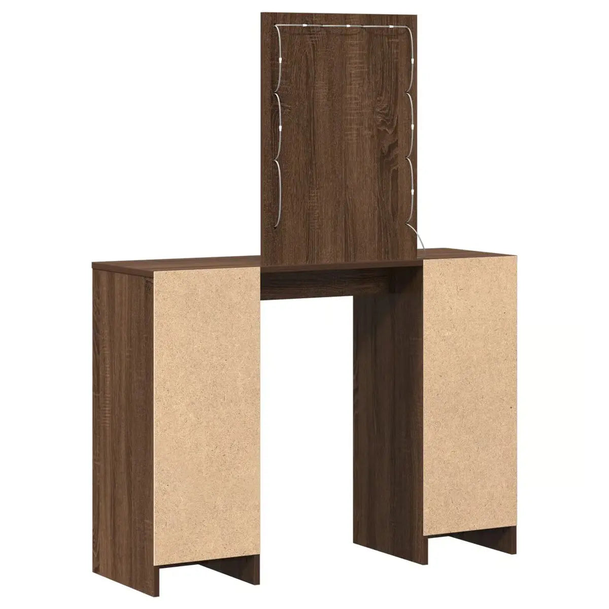 Brown Oak vidaXL Makeup Vanity with LED Lights – Dressing Table 102x33x135 cm