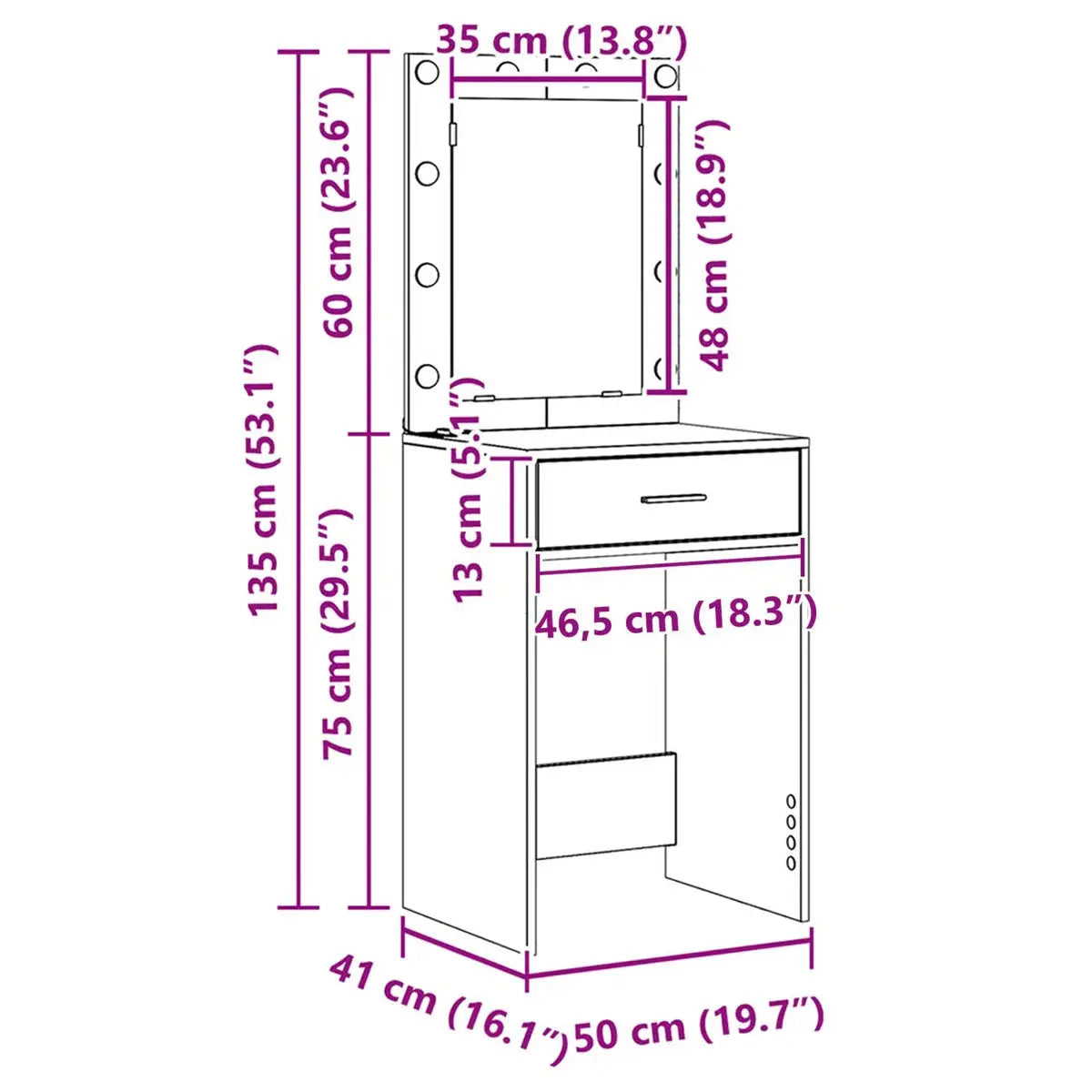 LED Lighted Dressing Table by vidaXL – Smoked Oak Makeup Vanity 19.7"x16.1"x53.1-OUCH CART |Dressing table
