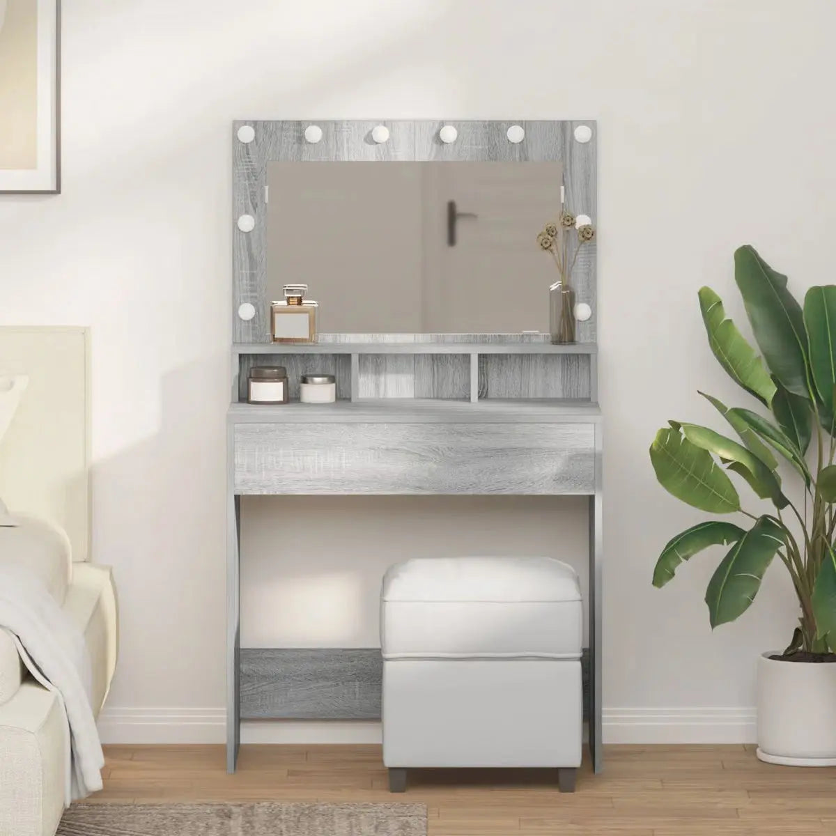 vidaXL Gray Sonoma Dressing Table – Engineered Wood Vanity Desk 31.1"x16.1"x53.1-OUCH CART |Dressing table